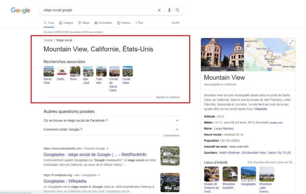 exemple de position 0 sur Google