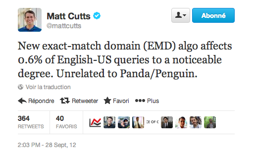Mise à jour EMD - Matt Cutts - 1