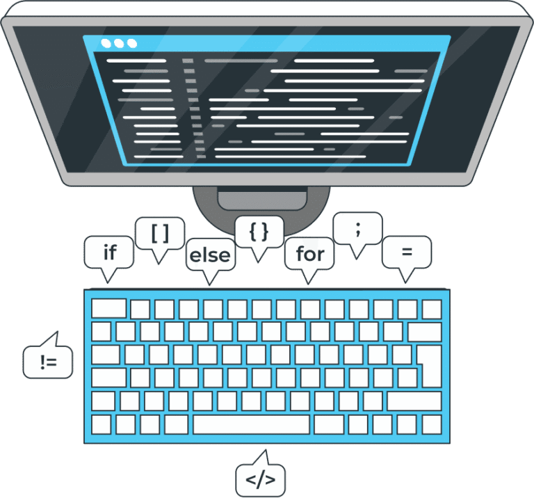 Illustration d'un ordinateur et de lignes de code