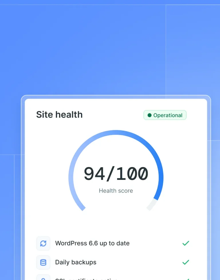 Score de santé d'un site WordPress maintenu